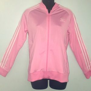 Adidas Pink Whie Stripes Full Zip Track Jacket, Juniors Large